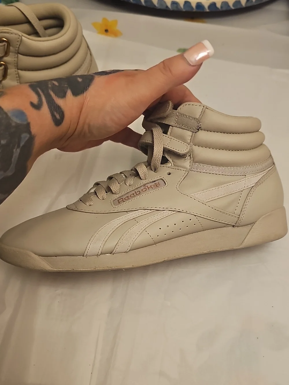 Reebok Freestyle Cardi B Hi High Top Sneakers Beige